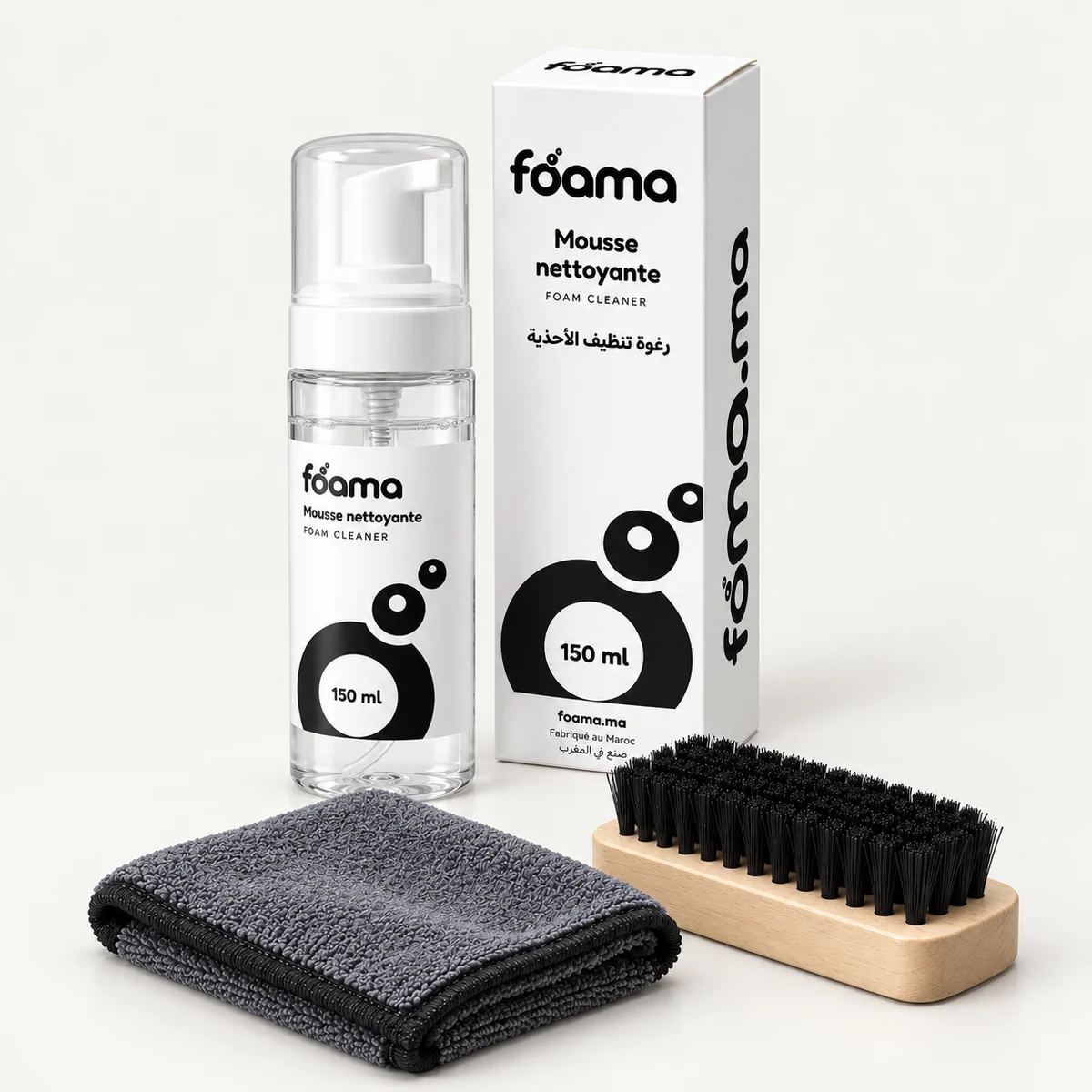 Kit Foama : mousse 150 ml, étui individuel, brosse et microfibre